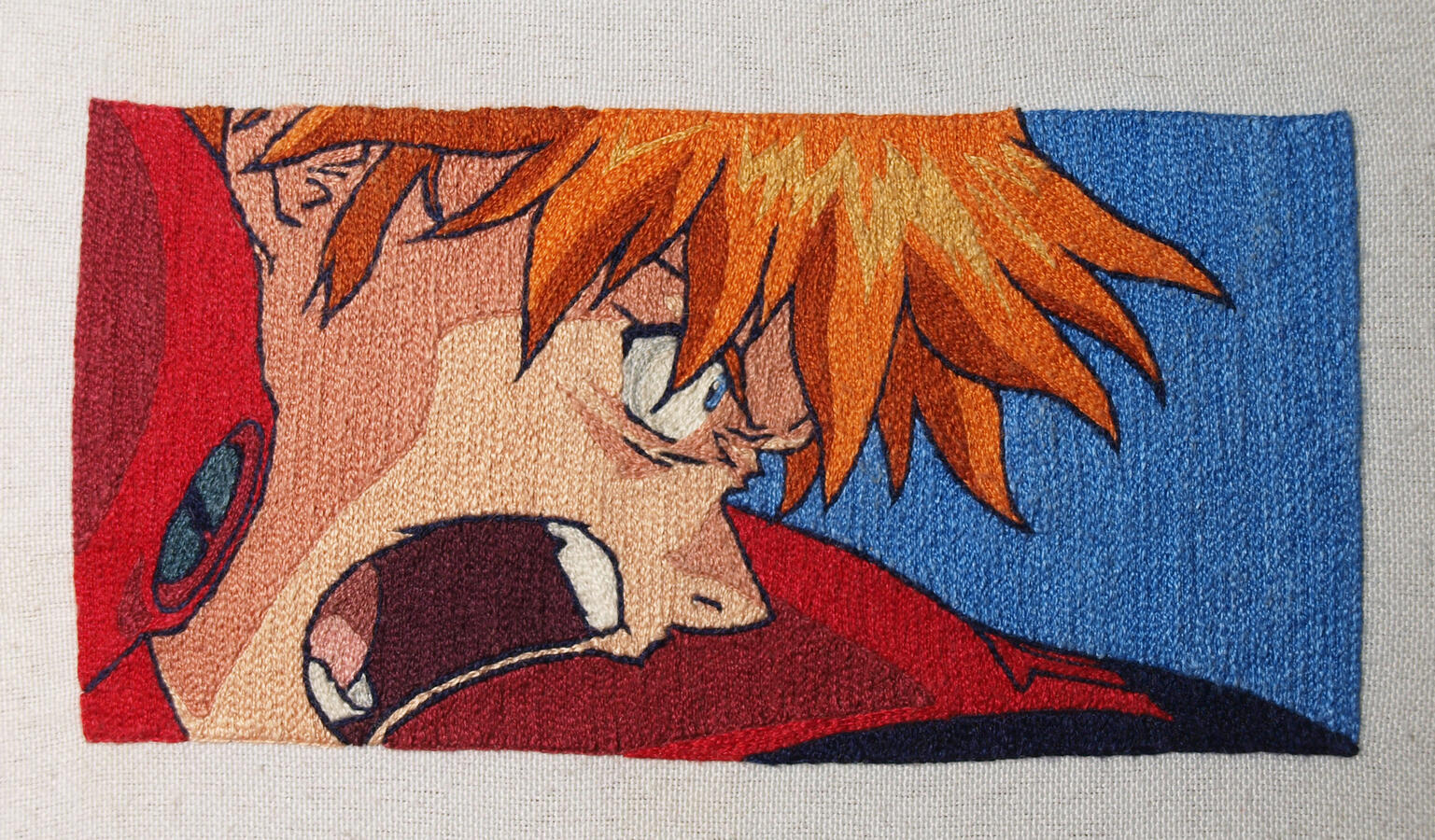 Asuka, 2022. Bordado en puntada cadeneta sobre lino sansón, hilo mercerizado de algodón tipo mouliné marca DMC.